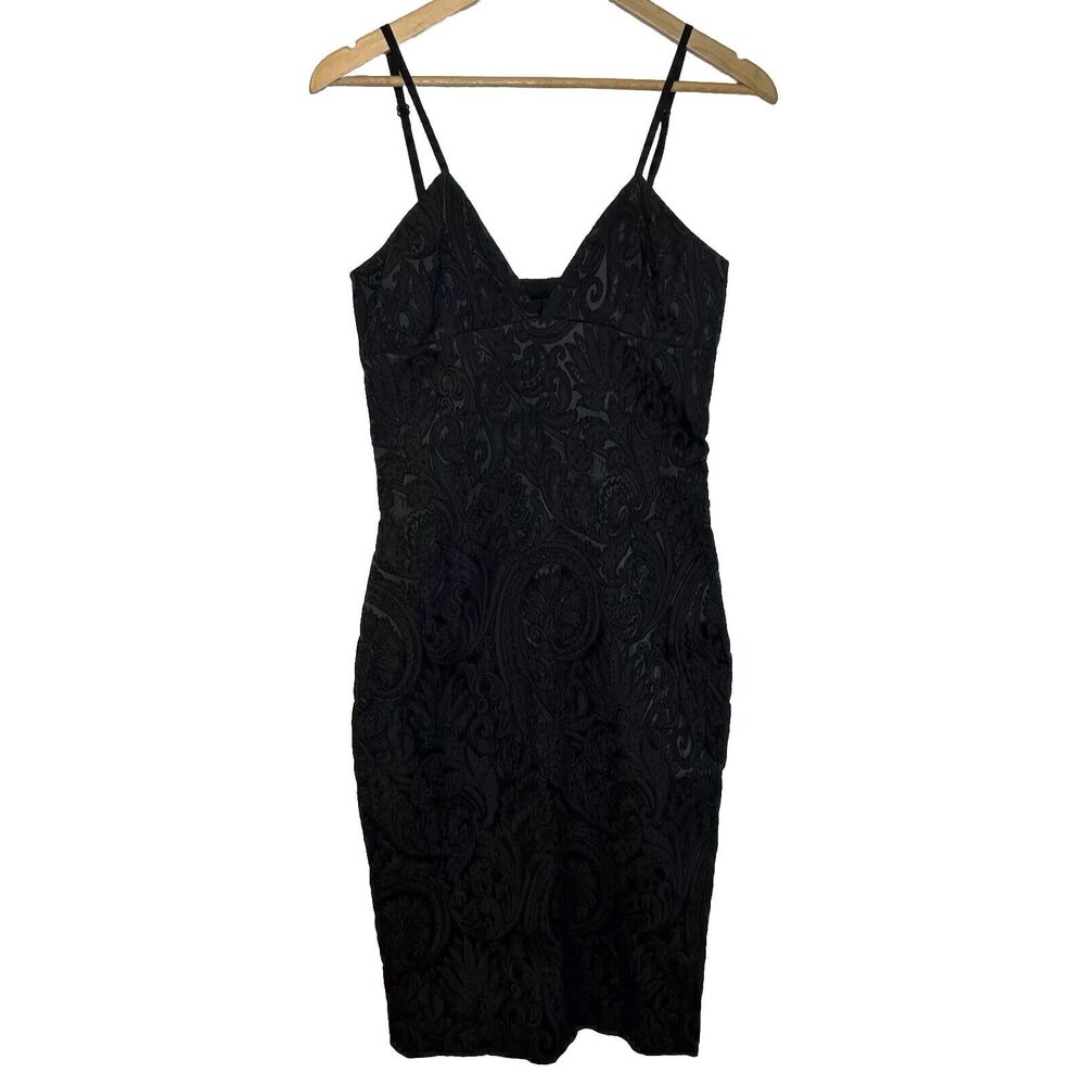 Jenni Kayne Midi Dress Textured Strappy Black LBD Little Black - Small